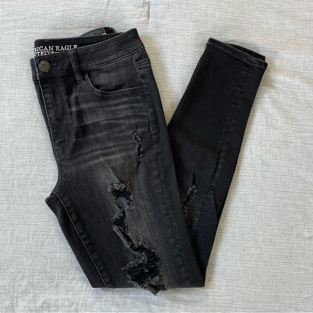 Black Distressed High Rise Jeggings
